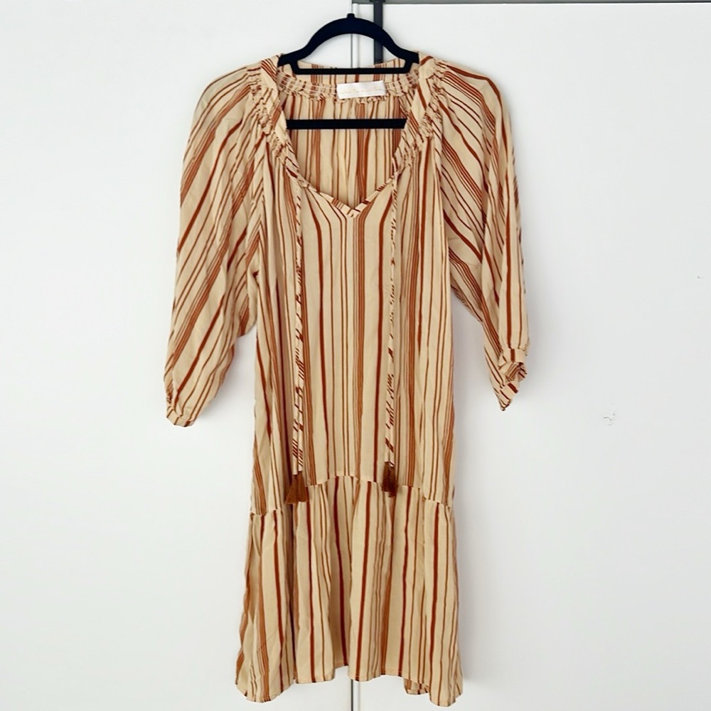 Natalie Martin Stevie Dress Thin Stripe Cocoa Butter